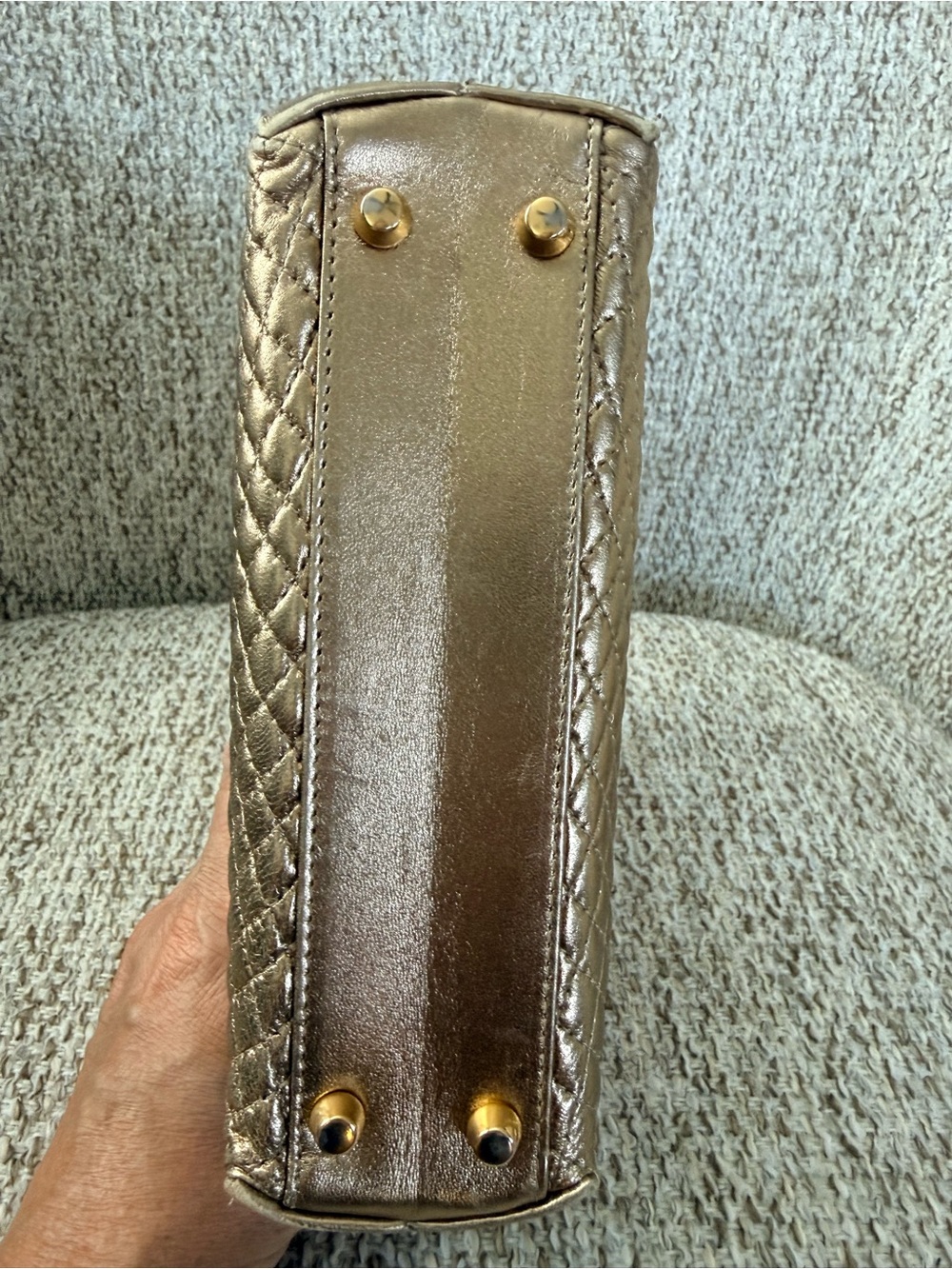 Vintage Bally Metallic Gold Quilted Leather Frame Bag 1980s-1990s - Picture 5 of 16